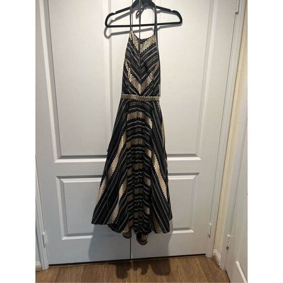 LACE the Label Black gold jacquard Midi Halter Dress Vacation size S NWT$590 - Picture 5 of 7